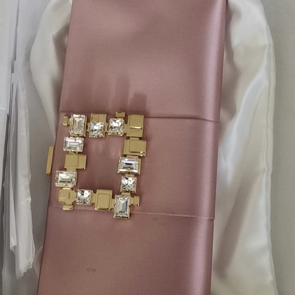 Roger Vivier Pink Satin Crystal Buckle Clutch